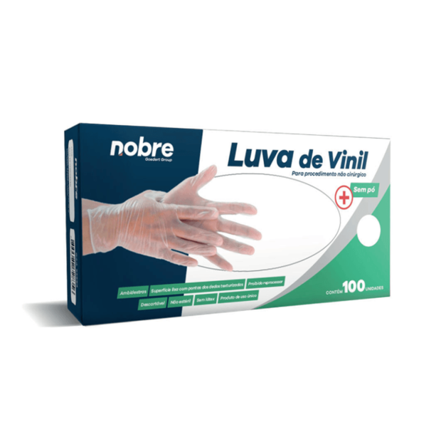 Luva Vinil Descartável sem Pó G c/100uni – Nobre