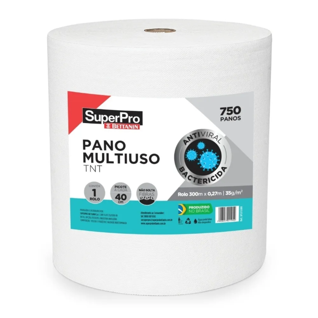 Pano Multiuso Branco 300m x 27cm Rolo com 750 Panos – Super pro